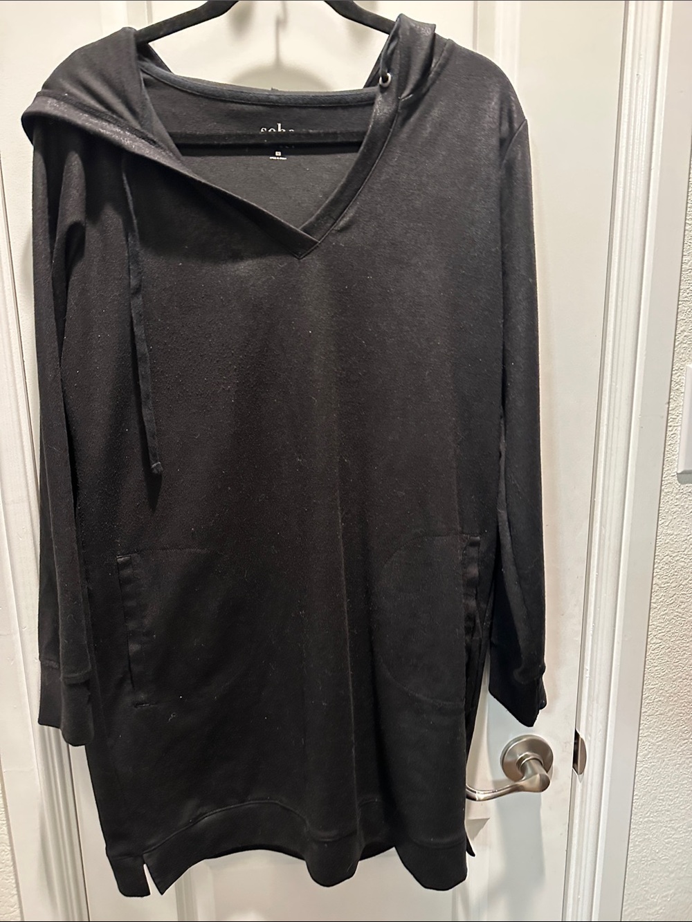 New York & Company Soho Street Black Hooded dress with pockets